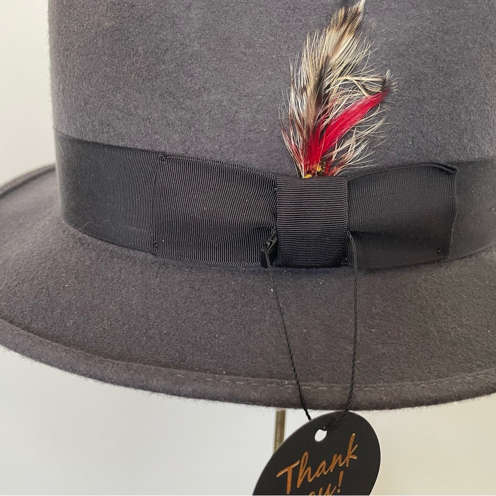 Vintage Botany 500 slate gray 100% wool fedora hat feather accent USA men’s XL - Picture 12 of 12